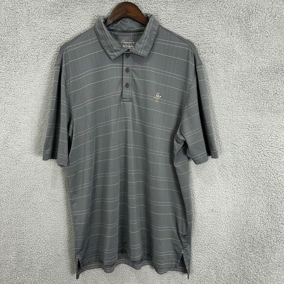 Under Armour Polo Shirt Men XL Gray Striped Short Sleeve Embroidered Golf Preppy - Picture 1 of 9